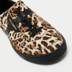 Dolce and Gabbana Brown Leopard Print Canvas Sneakers Size 45