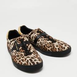 Dolce and Gabbana Brown Leopard Print Canvas Sneakers Size 45