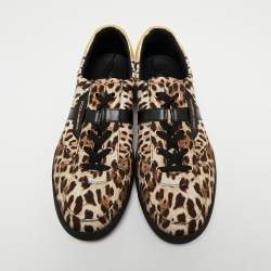 Dolce and Gabbana Brown Leopard Print Canvas Sneakers Size 45