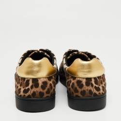Dolce and Gabbana Brown Leopard Print Canvas Sneakers Size 45