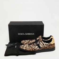 Dolce and Gabbana Brown Leopard Print Canvas Sneakers Size 45