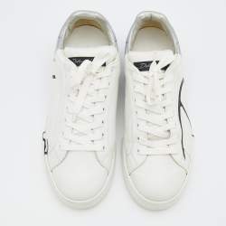Pre Owned Dolce & Gabbana White/Silver Logo Printed Leather Low Top Sneakers Size 43