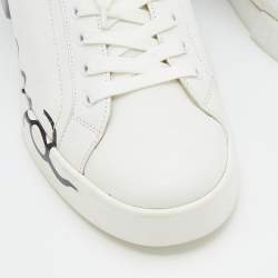 Pre Owned Dolce & Gabbana White/Silver Logo Printed Leather Low Top Sneakers Size 43