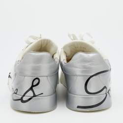 Pre Owned Dolce & Gabbana White/Silver Logo Printed Leather Low Top Sneakers Size 43