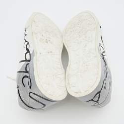 Pre Owned Dolce & Gabbana White/Silver Logo Printed Leather Low Top Sneakers Size 43