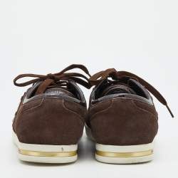 Pre Owned Dolce & Gabbana Dark Brown Suede And Patent Leather Logo Plague Low Top Sneakers Size 42