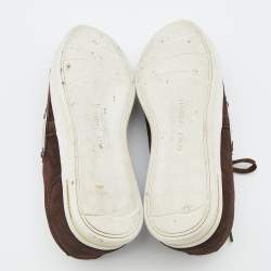 Pre Owned Dolce & Gabbana Dark Brown Suede And Patent Leather Logo Plague Low Top Sneakers Size 42