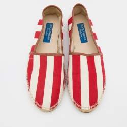 Pre Owned Dolce & Gabbana Red/White Stripe Canvas Slip On Espadrilles Size 42