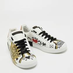 مملوكة مسبقًا Dolce & Gabbana White Leather Amore Est Vitae Print Low Top Sneakers Size 43