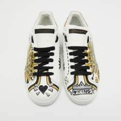 مملوكة مسبقًا Dolce & Gabbana White Leather Amore Est Vitae Print Low Top Sneakers Size 43