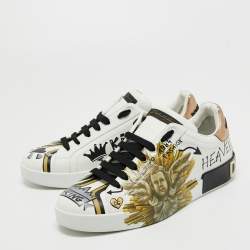 مملوكة مسبقًا Dolce & Gabbana White Leather Amore Est Vitae Print Low Top Sneakers Size 43