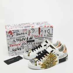 مملوكة مسبقًا Dolce & Gabbana White Leather Amore Est Vitae Print Low Top Sneakers Size 43