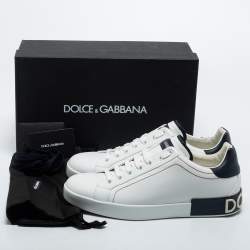 مملوكة مسبقًا Dolce & Gabbana White Leather Logo Detail Low Top Sneakers Size 44