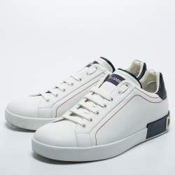 مملوكة مسبقًا Dolce & Gabbana White Leather Logo Detail Low Top Sneakers Size 44