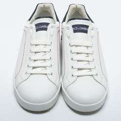 مملوكة مسبقًا Dolce & Gabbana White Leather Logo Detail Low Top Sneakers Size 44