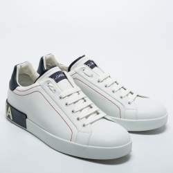 مملوكة مسبقًا Dolce & Gabbana White Leather Logo Detail Low Top Sneakers Size 44