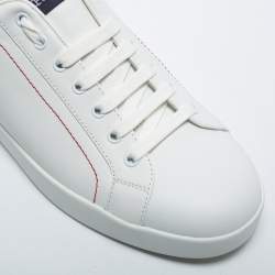 مملوكة مسبقًا Dolce & Gabbana White Leather Logo Detail Low Top Sneakers Size 44