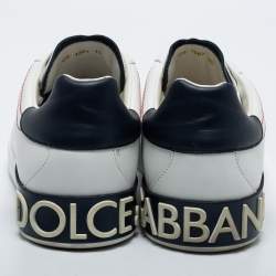 مملوكة مسبقًا Dolce & Gabbana White Leather Logo Detail Low Top Sneakers Size 44