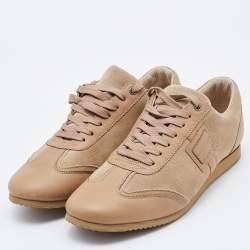 Dolce & Gabbana Beige/Brown Leather and Suede Low Top Sneakers Size 41