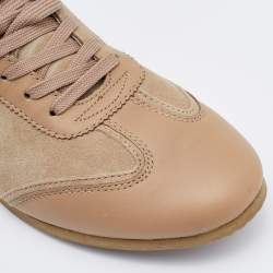Dolce & Gabbana Beige/Brown Leather and Suede Low Top Sneakers Size 41