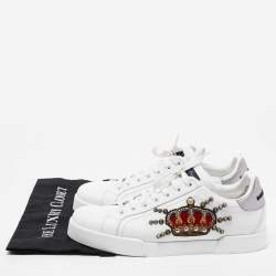 Dolce & Gabbana White Leather Portofino Low Top Sneakers Size 44.5