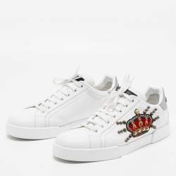 Dolce & Gabbana White Leather Portofino Low Top Sneakers Size 44.5