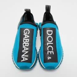 Pre Owned Dolce & Gabbana Light Blue Knit Fabric Sorrento Sneakers Size 41