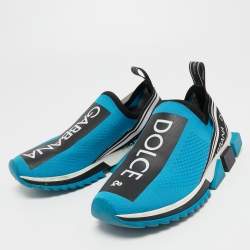 Pre Owned Dolce & Gabbana Light Blue Knit Fabric Sorrento Sneakers Size 41