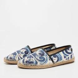 Dolce & Gabbana Blue/White Maiolica Print Canvas Slip On Espadrilles Size 41