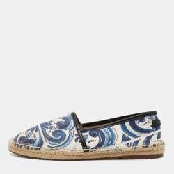 Dolce & Gabbana Blue/White Maiolica Print Canvas Slip On Espadrilles Size 41
