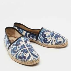 Dolce & Gabbana Blue/White Maiolica Print Canvas Slip On Espadrilles Size 41