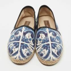 Dolce & Gabbana Blue/White Maiolica Print Canvas Slip On Espadrilles Size 41