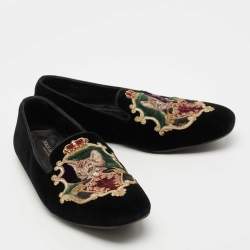 Pre Owned Dolce & Gabbana Black Velvet Embroidered Smoking Slippers Size 41