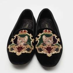 Pre Owned Dolce & Gabbana Black Velvet Embroidered Smoking Slippers Size 41