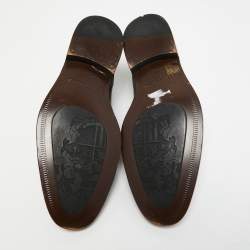 Pre Owned Dolce & Gabbana Brown/Black Baroque Ostrich Leather Lace Up Derby Size 41.5