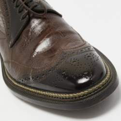 Pre Owned Dolce & Gabbana Brown/Black Baroque Ostrich Leather Lace Up Derby Size 41.5