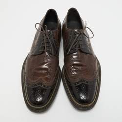Pre Owned Dolce & Gabbana Brown/Black Baroque Ostrich Leather Lace Up Derby Size 41.5