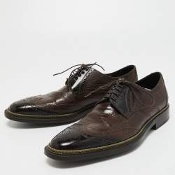 Pre Owned Dolce & Gabbana Brown/Black Baroque Ostrich Leather Lace Up Derby Size 41.5