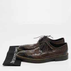 Pre Owned Dolce & Gabbana Brown/Black Baroque Ostrich Leather Lace Up Derby Size 41.5