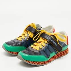Dolce & Gabbana Multicolor Patent And Perforated Leather Low Top Sneakers Size 39