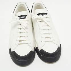 Pre Owned Dolce & Gabbana White/Black Leather Portofino Low Top Sneakers Size 46