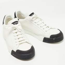 Pre Owned Dolce & Gabbana White/Black Leather Portofino Low Top Sneakers Size 46