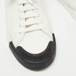 Pre Owned Dolce & Gabbana White/Black Leather Portofino Low Top Sneakers Size 46