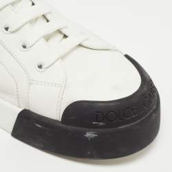 Pre Owned Dolce & Gabbana White/Black Leather Portofino Low Top Sneakers Size 46