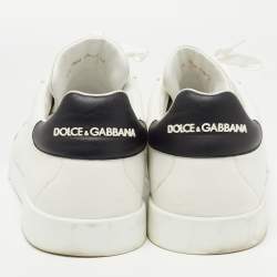 Pre Owned Dolce & Gabbana White/Black Leather Portofino Low Top Sneakers Size 46