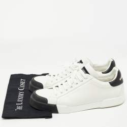 Pre Owned Dolce & Gabbana White/Black Leather Portofino Low Top Sneakers Size 46