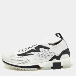 Dolce & Gabbana White/Black Knit Fabric Sorrento Slip On Sneakers Size 45