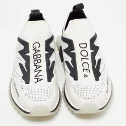 Pre Owned Dolce & Gabbana White/Black Knit Fabric Sorrento Slip On Sneakers Size 45