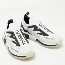 Pre Owned Dolce & Gabbana White/Black Knit Fabric Sorrento Slip On Sneakers Size 45