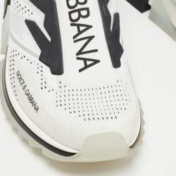 Pre Owned Dolce & Gabbana White/Black Knit Fabric Sorrento Slip On Sneakers Size 45
